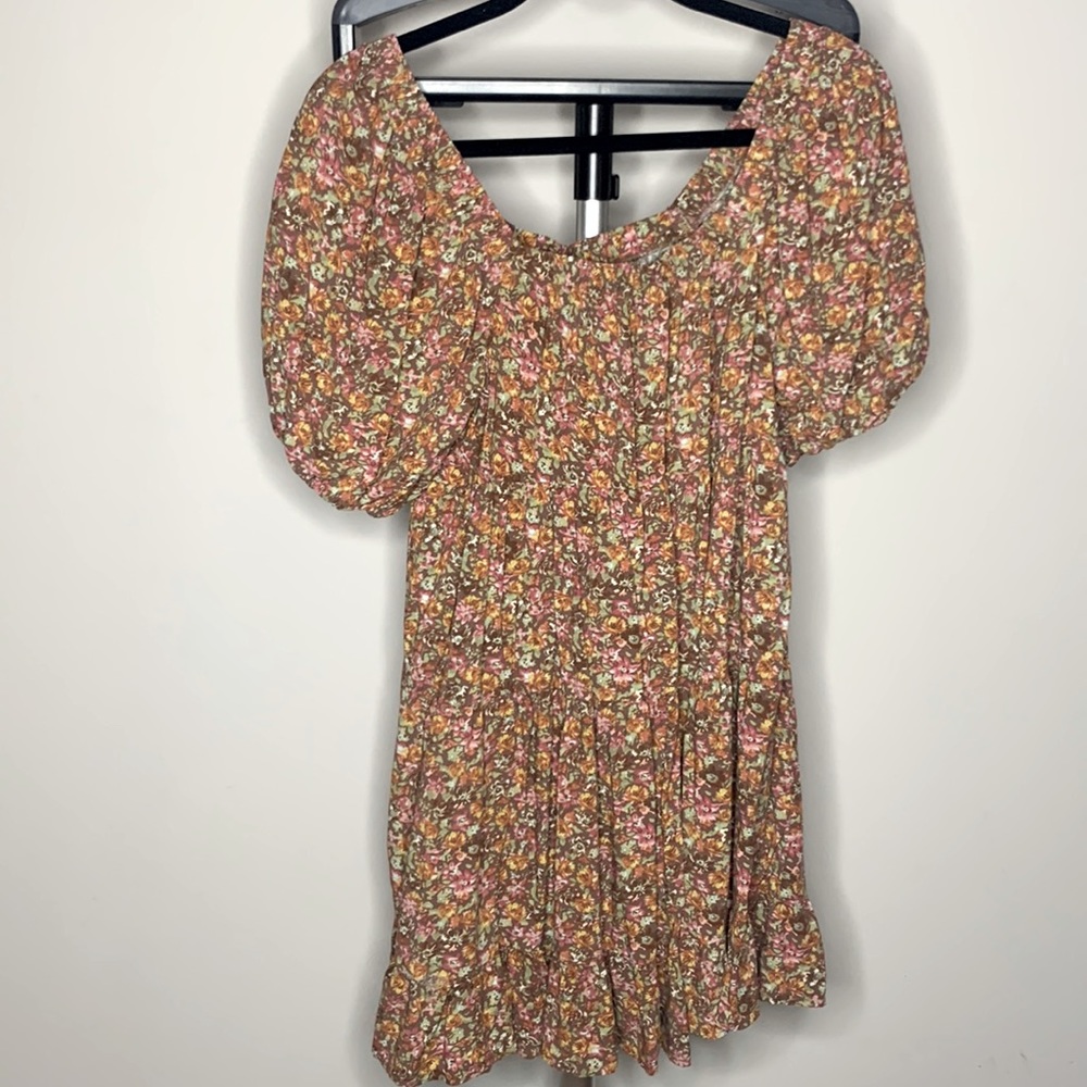 Floral Puff Short Sleeve Sun Dress